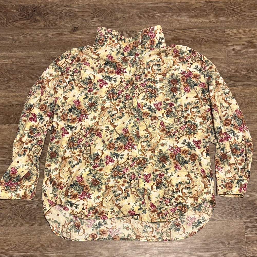 vintage women’s fall print button down dress shirt